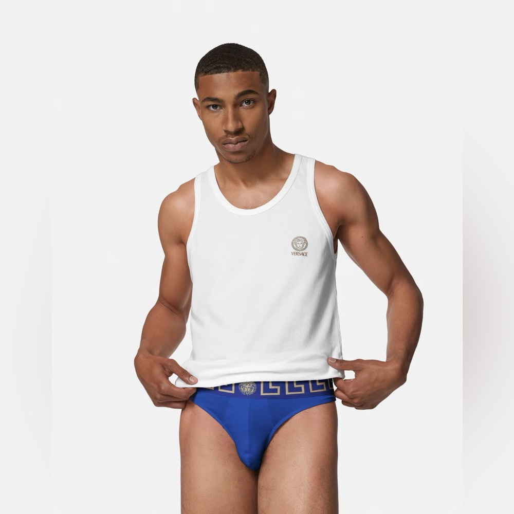 Versace Greca Border Medusa Greek Key Logo White Thong Underwear w/ Tags+Box